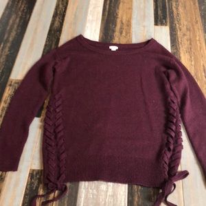 burgundy lace up sweater